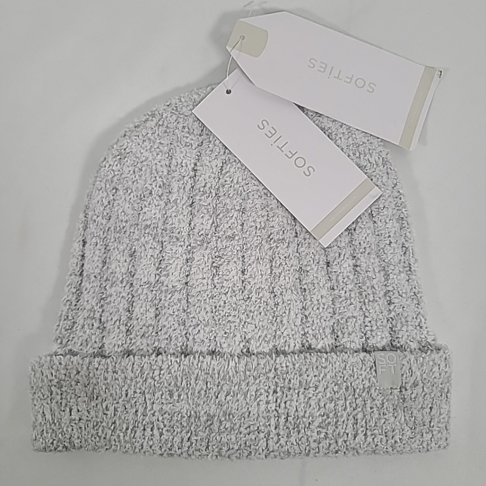 NWT Softies Heather Grey Chunky Rib Marshmellow Beanie - Picture 1 of 5